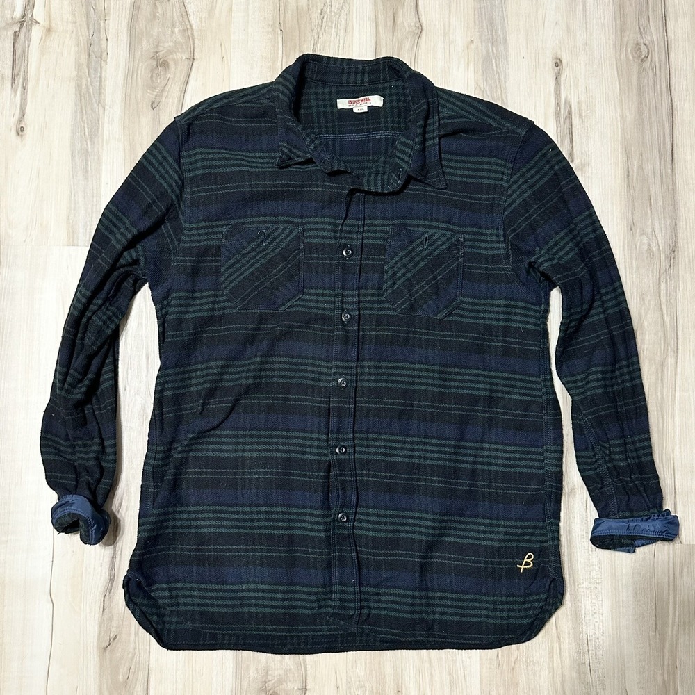 Birdwell Beach Britches Men's 2XL Flannel Cotton L/S‎ Shirt Navy Green Plaid